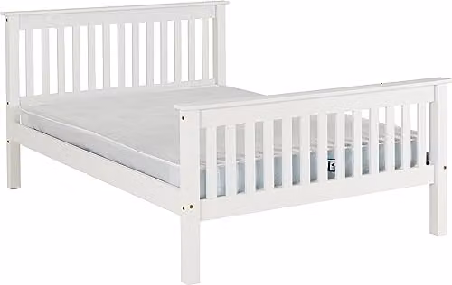 Seconique Monaco White Wooden Double Bed Frame with High Footend, W/D/H: 140 x 200 x 102.5 cm – 1