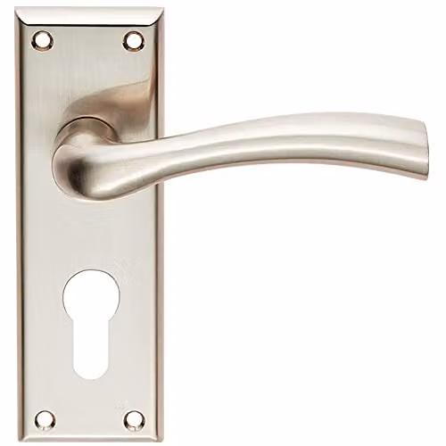 Loops Chunky Curved Tapered Handle on Euro Lock Backplate, Brushed Silver, W: 15.0 cm, H: 15.0 cm, D: 0.4 cm