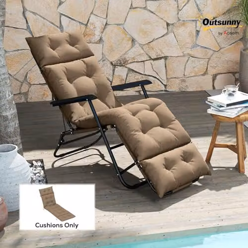 Outsunny Beige Sun Lounger Cushion with Water-Repellent and UV-Resistant Polyester Fabric, W/D/H: 190 x 56 x 10 cm – 2