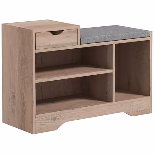 HOMCOM Upholstered Shoe Storage Bench with Drawer in Distressed Grey