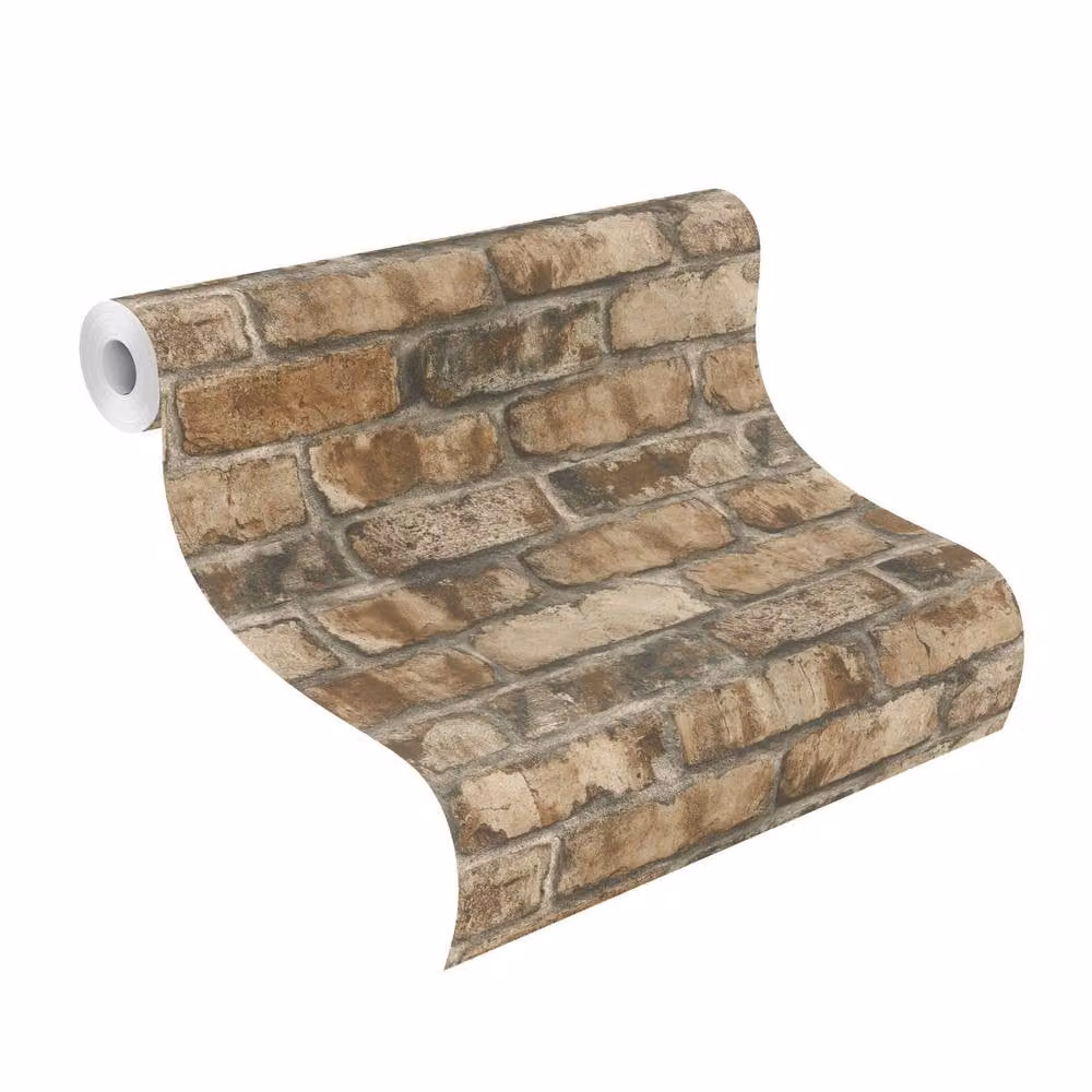 Rasch Clayton Rustic Brown Stone Look Self Adhesive Peel and Stick Textured Wallpaper Roll – 2