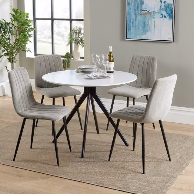 Core Products Ltd Aspen Round Dining Table and Four Chair Set in White and Black
