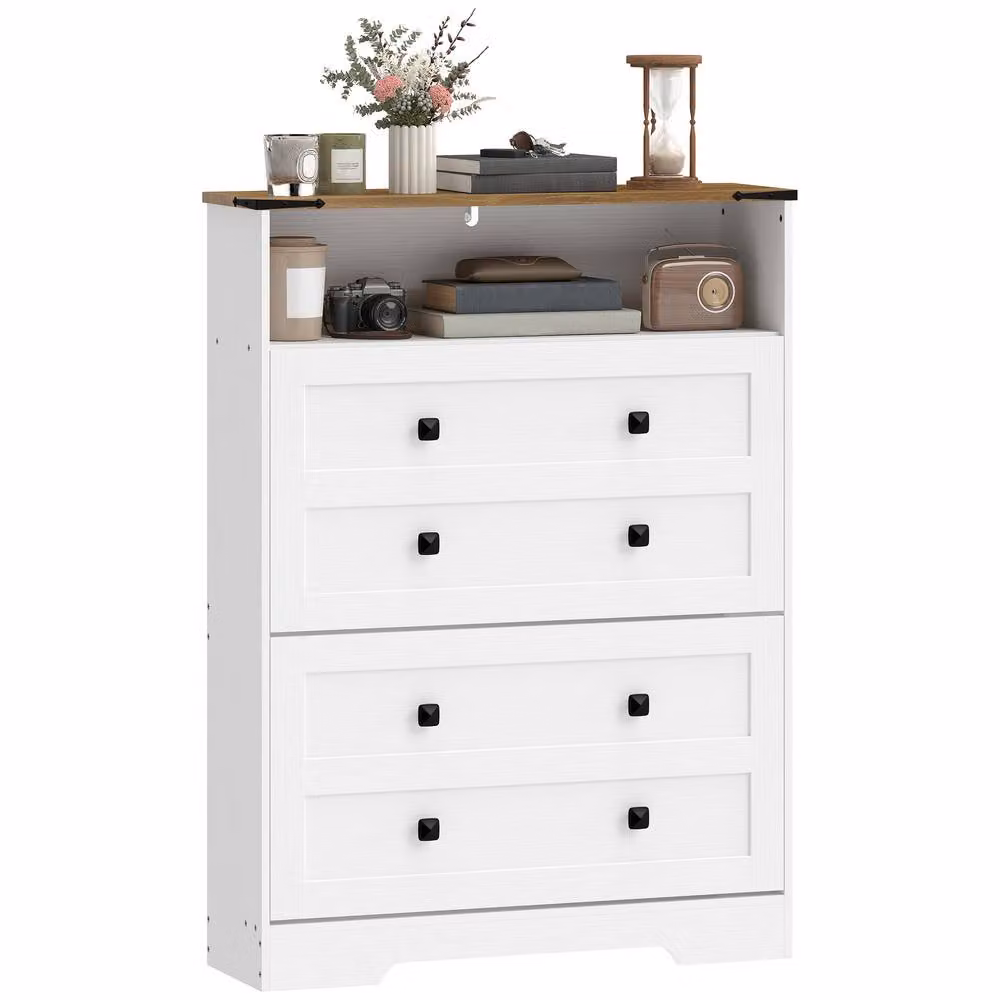 STILVORA White Rustic Shoe Cabinet with Tilting Compartments and Open Shelf – 3