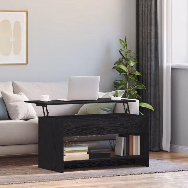 Berkfield Home Modern Black Oak Coffee Table with Lift Mechanism, W: 102 cm, D: 50 cm, H: 52.5 cm – 1