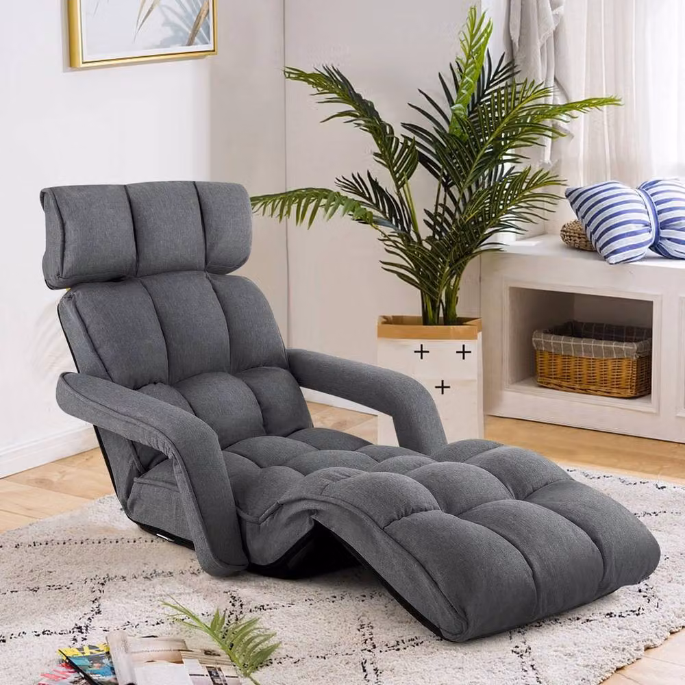 KORVIXA Modern Grey Fabric Indoor Chaise Lounger Sofa with Adjustable Headrest and Armrests, W/D/H: 100 x 100 x 100 cm – 3