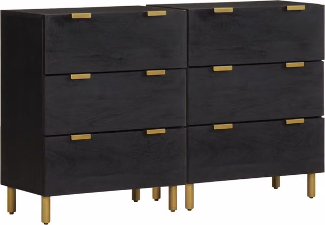 Berkfield Home Set of 2 Modern Black Sideboards in Engineered Wood, W/D/H: 60 x 33 x 75 cm – 1