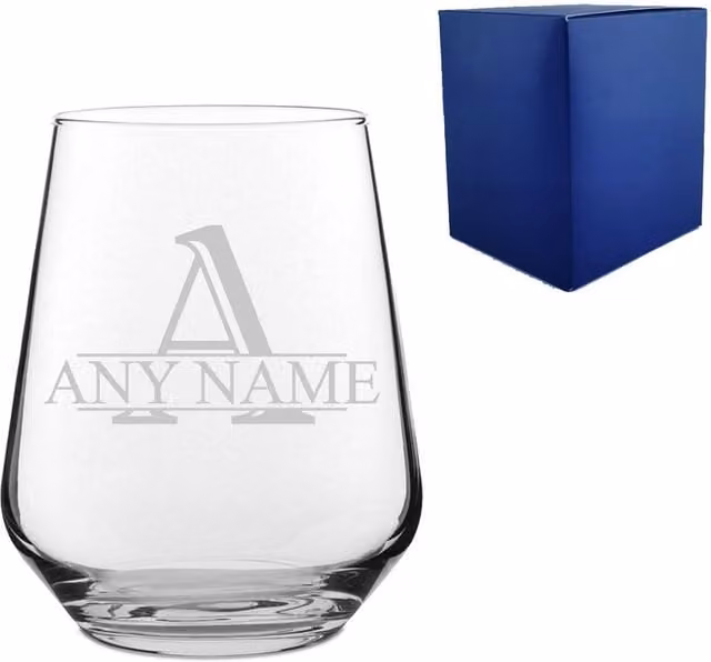 Uniqueful Personalised Allegra Initial and Name Engraved Glass Tumbler, Clear, 550 ml