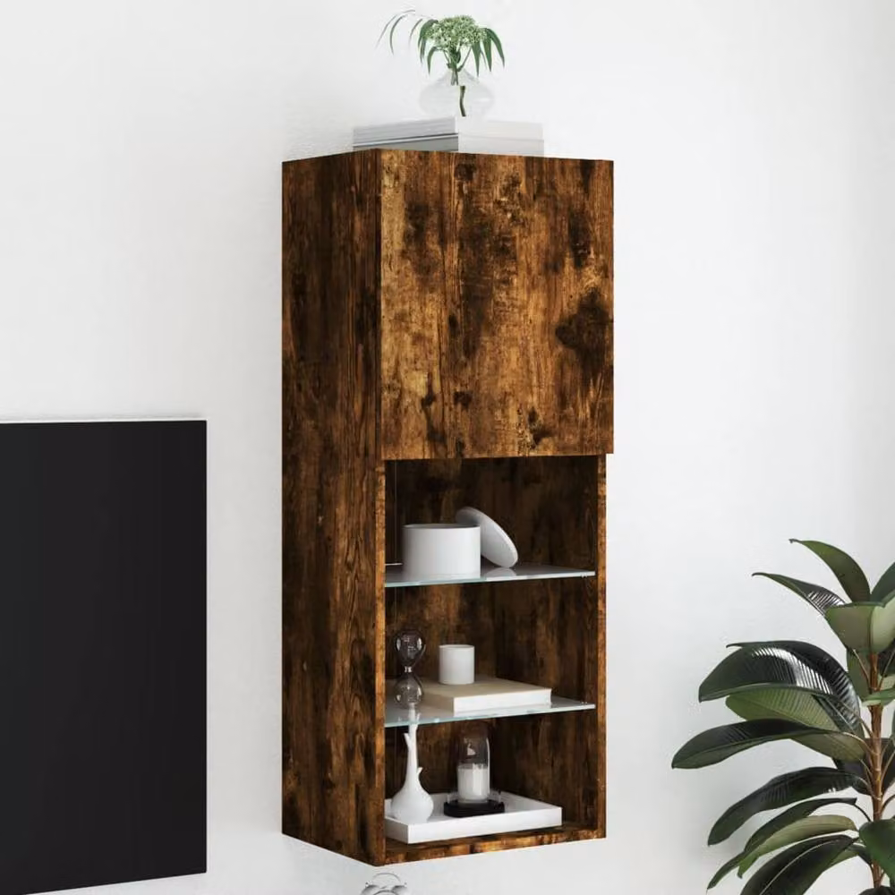 Berkfield Home Modern TV Cabinet with LED Lights in Smoked Oak Brown, W/D/H: 40.5 x 30 x 102 cm – 2