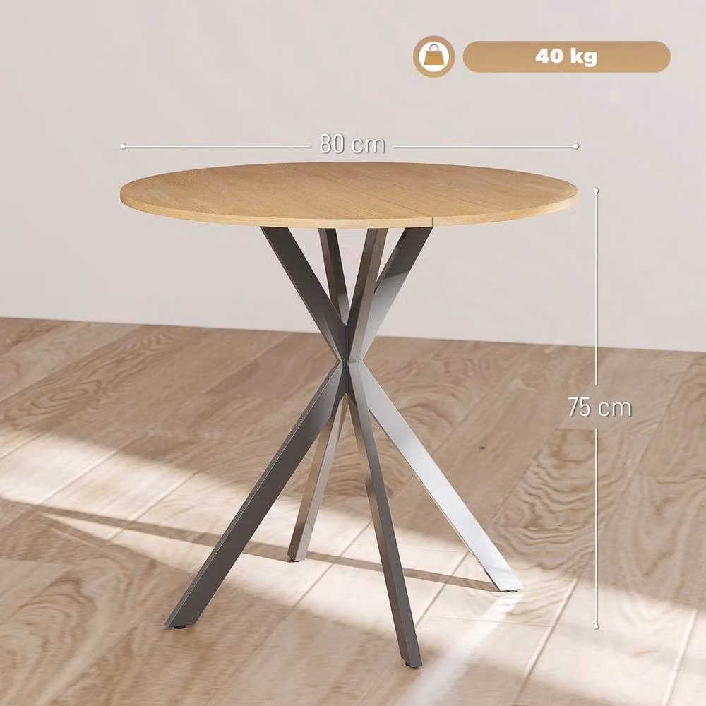 Kelvenix Round Industrial Dining Table in Brown and Black with X-Frame Steel Legs, Diameter: 80 cm – 2