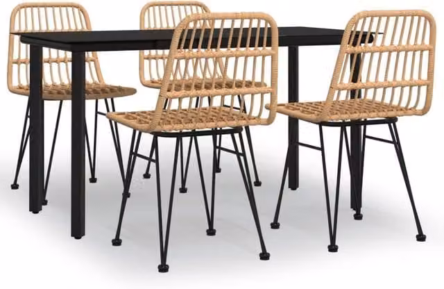 Berkfield Home 5 Piece Poly Rattan Garden Dining Set in Tan