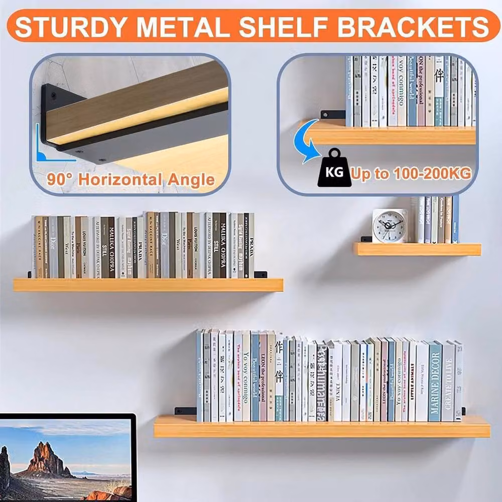 PAWNORA Matt Black Steel Floating Shelf Brackets, 2-Piece Set, Length: 19 cm – 6
