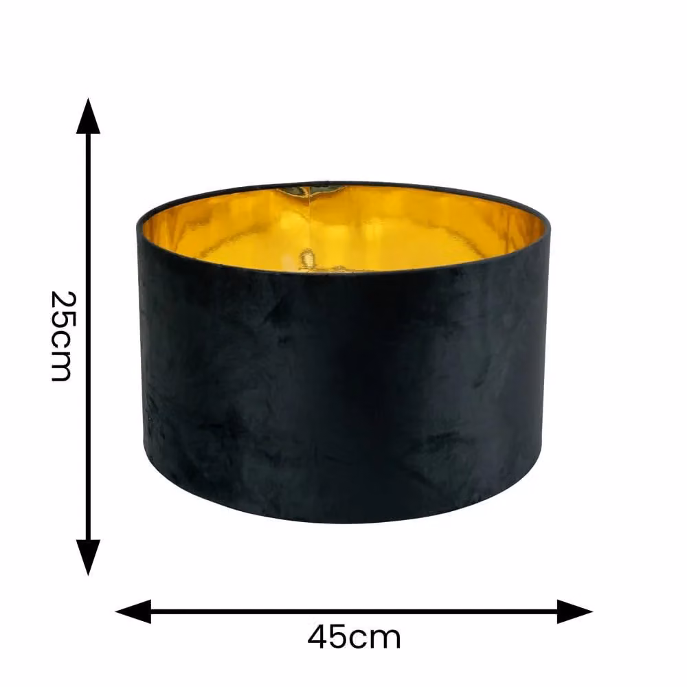 ValueLights Reni Black Velvet and Gold Cylinder Pendant Shade with Warm White Bulb, Width: 35 cm – 4