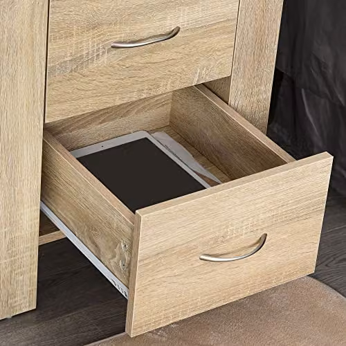 HOMCOM Set of 2 Brown Bedside Tables with 2 Drawers, Handles and Elevated Base – 5