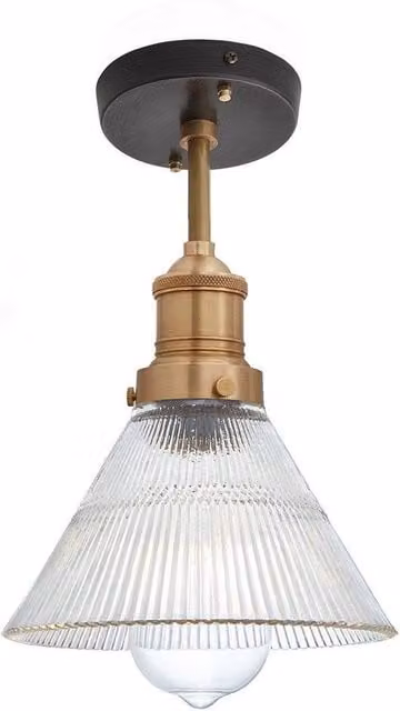 Industville Brooklyn Glass Funnel Flush Mount Ceiling Light with Bronze Brass Holder