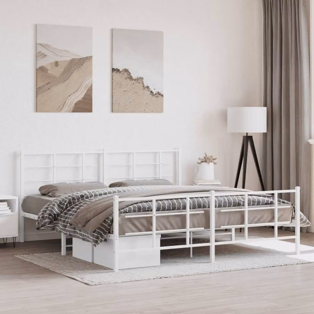 Berkfield Home Metal Bed Frame with Footboard in White, W/D/H: 187 x 90 x 187 cm – 2