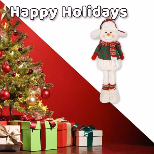 VFM e-Store Christmas Standing Snowman Decoration in White and Red, H 41 cm x W 21.5 cm – 5
