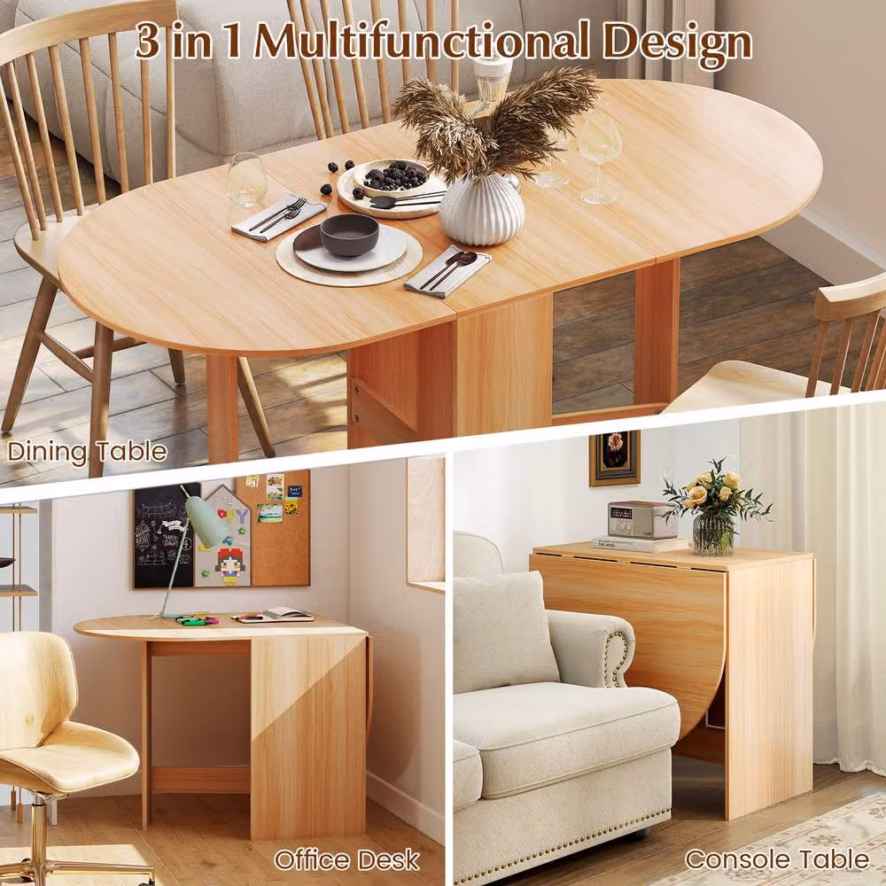 Gymax Extendable Dining Table with Butterfly Drop Leaf in Beige, 163 cm – 2