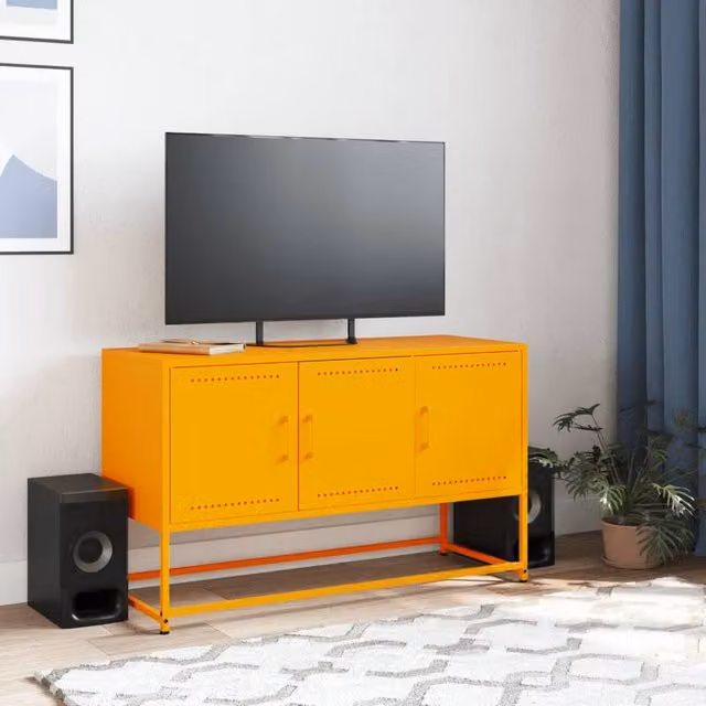 Berkfield Home Mustard Yellow Metal TV Cabinet W: 100.5 cm, D: 39 cm, H: 60.5 cm – 1