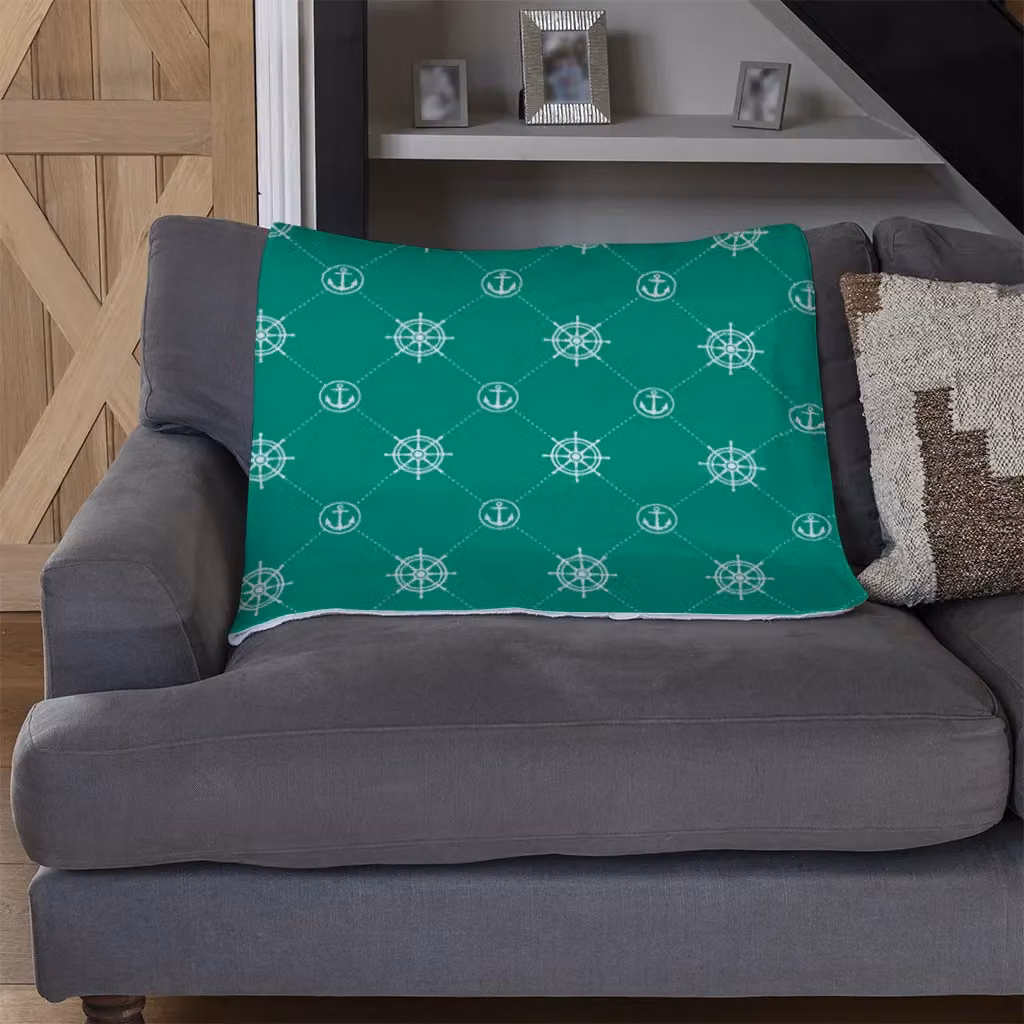 Benjamin Tate Design Nautical Elements Fleece Blanket in Green and Sand, W/D/H: 120 x 150 cm – 2