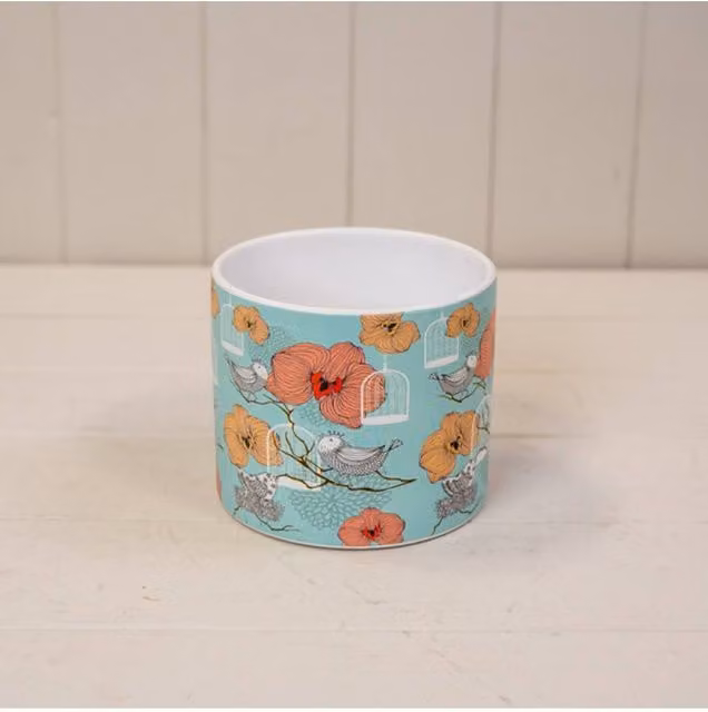 KDMD Teal and Multicolour Vintage Floral Bird Cage Pot