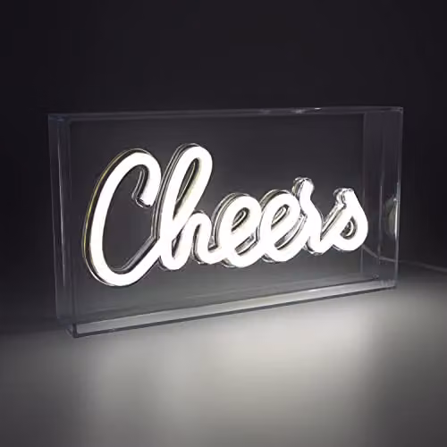 Global Gizmos Cheers LED Neon Sign, White Acrylic Box Light with USB Power – 1