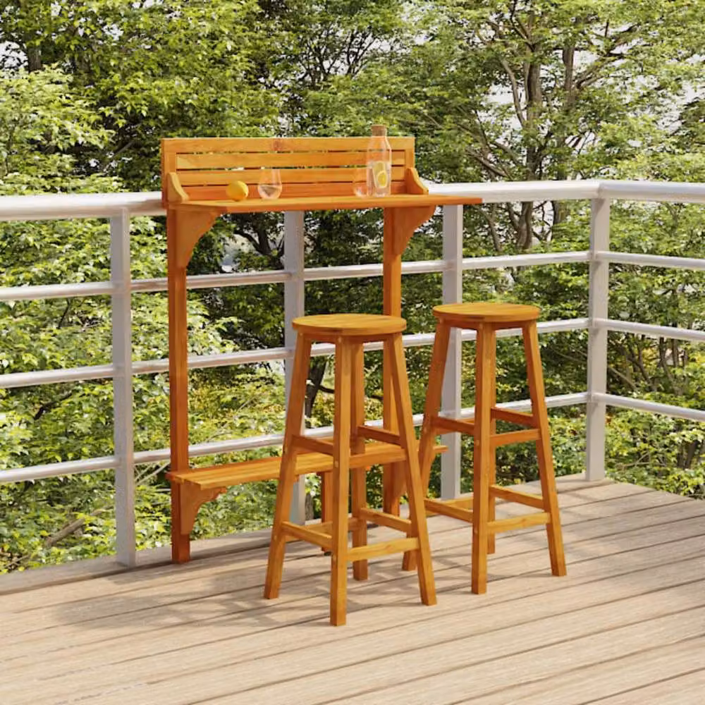 Berkfield Home 3 Piece Balcony Bar Set in Brown Oiled Acacia Wood – 2