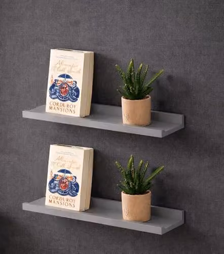 SPOT ON DEALZ Set of 2 Grey Wooden Floating Wall Shelves, Width: 48 cm – 2