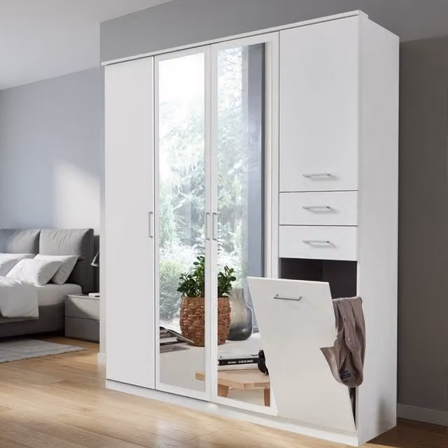 Frankfurt Alpine White 4 Door 180cm Wardrobe with Mirror and Glossy Finish