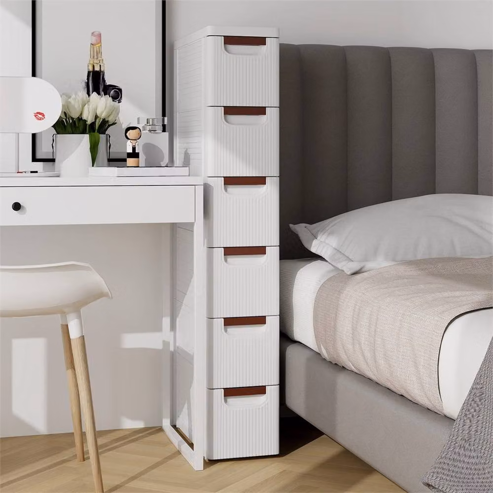 FORGEVIO Rolling Narrow 6 Drawer Storage Cabinet Organizer Unit in White – 3