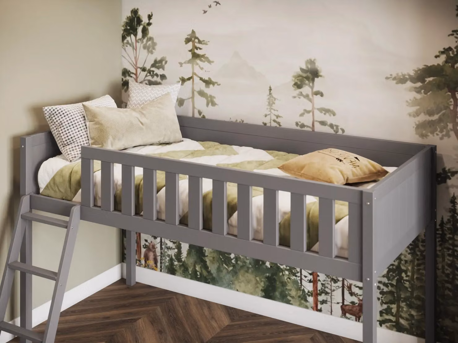 Flair Grey and White Solid Wood Mid Sleeper Cabin Bed for Children, W/D/H: 190 x 90 x 114.9 cm – 2
