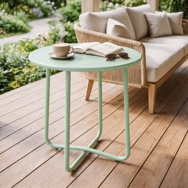 Outsunny Metal Round Garden Side Table, Green, Diameter: 48 cm