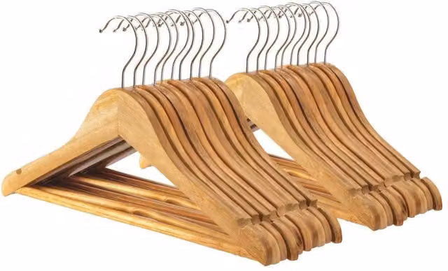 Havendro Brown Wooden Childrens Coat and Trouser Hangers with Bar and Notches, Pack of 20