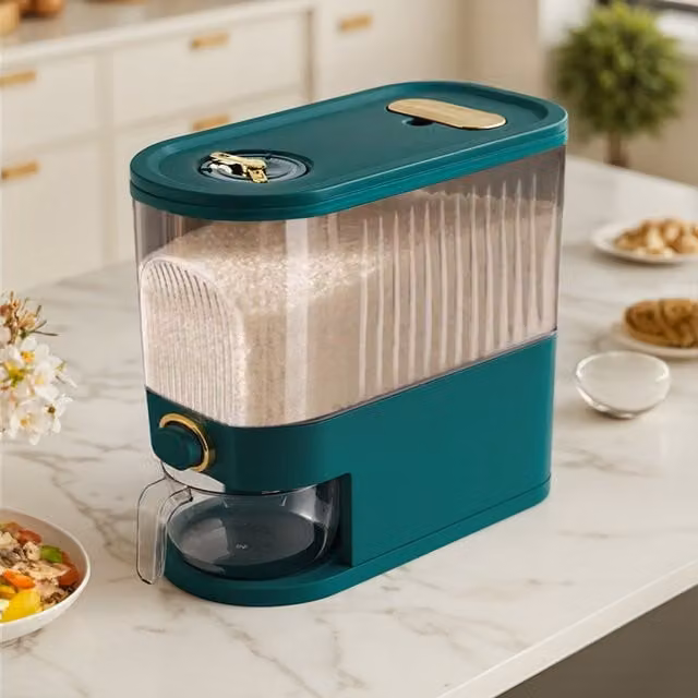 Lifeideas Rice Dispenser with Compartments, Green, 5kg Capacity