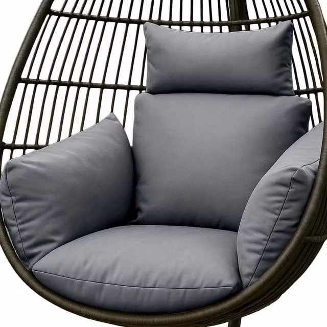 Homescapes Luxury Waterproof Oval Egg Chair Cushion with Headrest in Grey