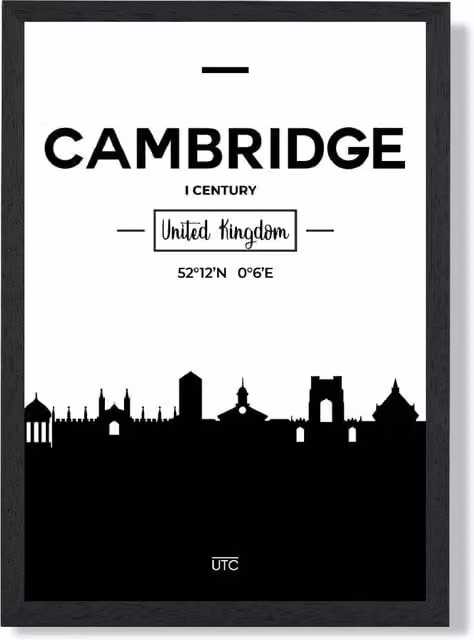 ARTZE Cambridge Black and White City Skyline Framed Paper Poster, Black Frame, A4