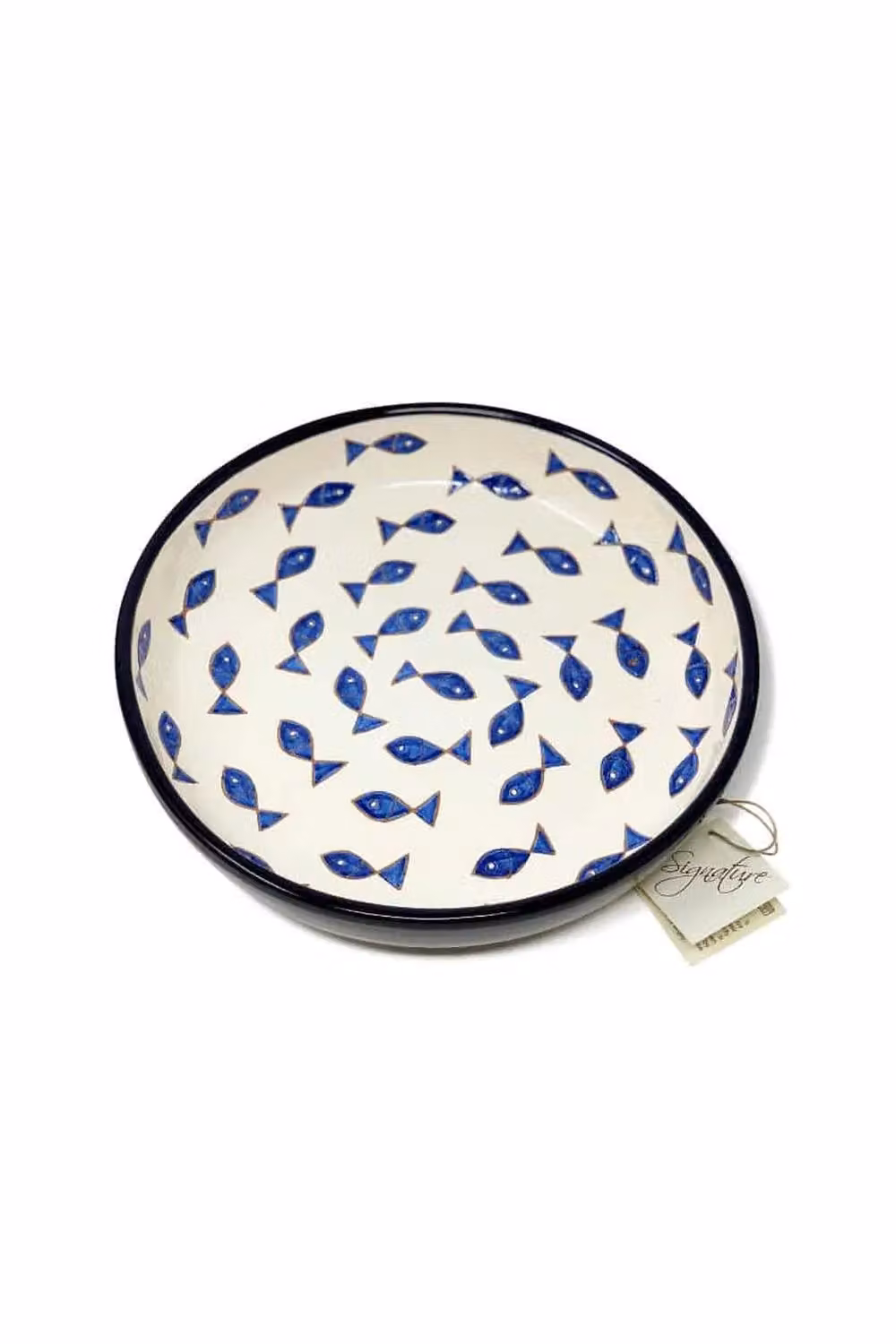 Verano Spanish Ceramics Signature Blue and White Fish Hand Painted Ceramic Serving Bowl, Diameter: 27 cm – 2