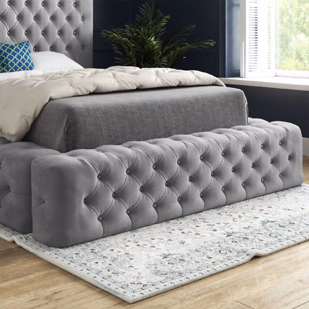 Casani Woolmer Chesterfield Upholstered Bed Frame in Grey, W/D/H: 140 x 200 x 137 cm – 5