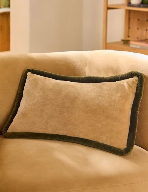 MADE Huxley Rectangular Velvet and Cotton Cushion in Cream Mix