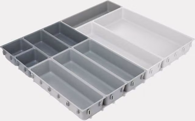 Joseph Joseph 10 Piece Plastic Cutlery Tray Drawer Organiser Set in Beige and Grey