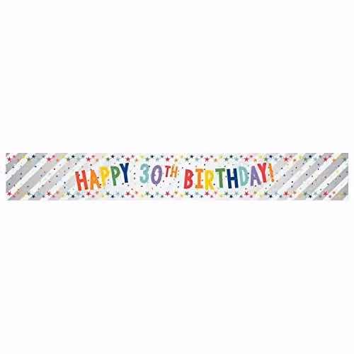 Amscan Happy 30th Birthday Silver and Multicolour Star Pennant Banner