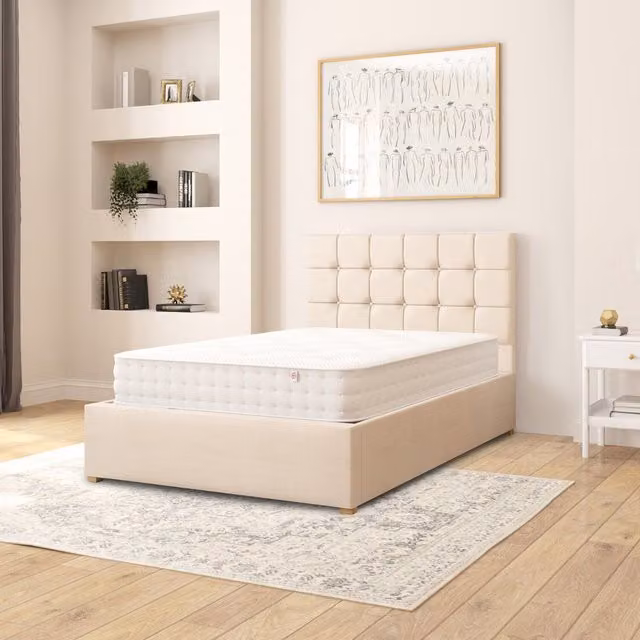 Aspire Sinatra Fabric Ottoman Storage Bed in Beige and Yellow, Small Double, W/D/H: 120 x 200 cm