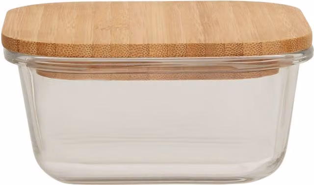 Orsina Airtight Square Glass Container with Bamboo Lid and Silicone Seal, 520ml, Transparent – 1