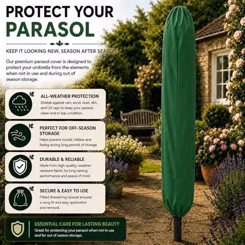GlamHaus Green Garden Parasol with UV40+ Protection and Aluminium Frame, Diameter: 2.7 m – 6