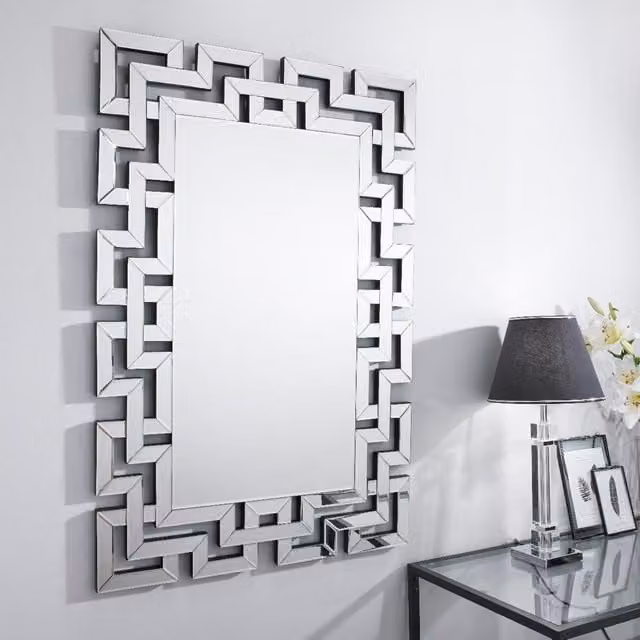 FurnitureboxUK Venetian Large Rectangular Wall Mirror with Silver Patterned Glass Frame, W: 100 cm, H: 66 cm