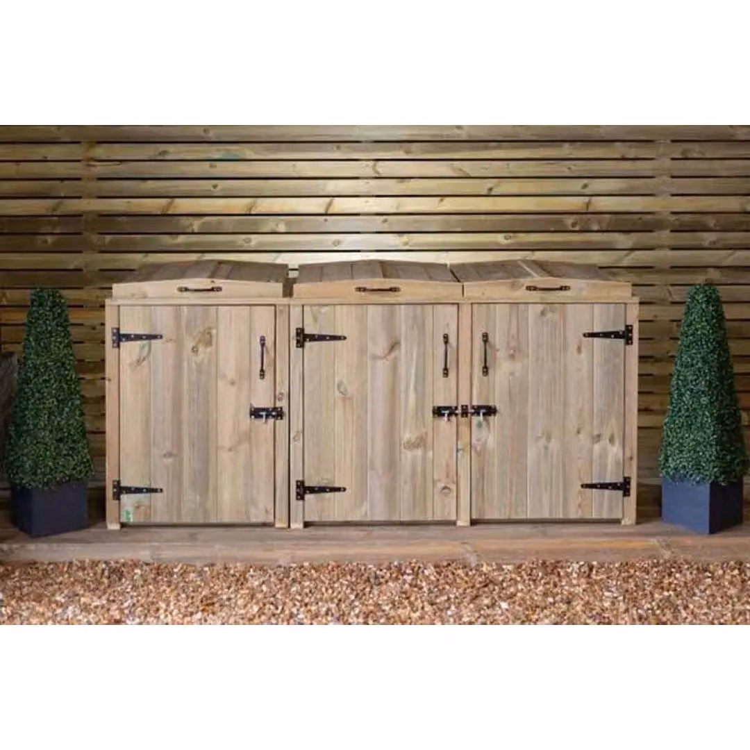 Buttercup Farm Paythorne Triple Timber Dustbin Store in Brown, W180.5 x D64 x H88 cm