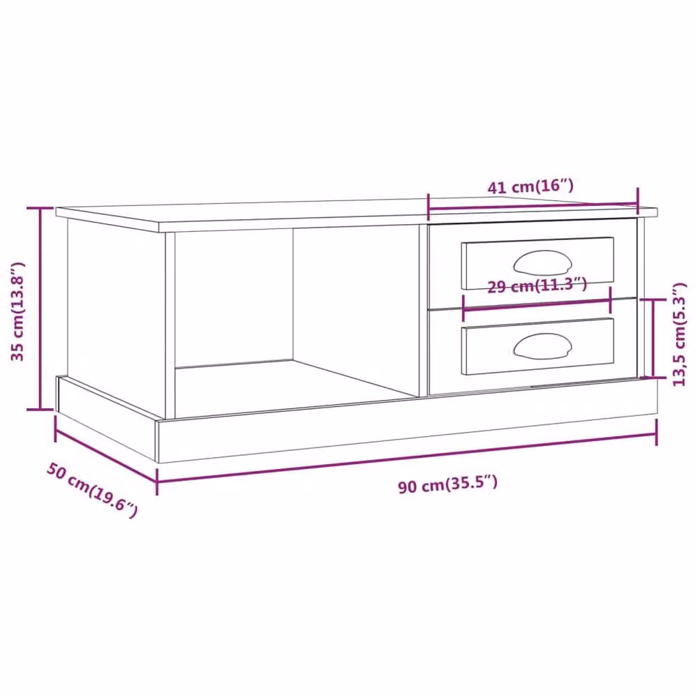 Berkfield Home Smoked Oak Coffee Table in Brown, W/D/H: 90 x 50 x 35 cm – 5