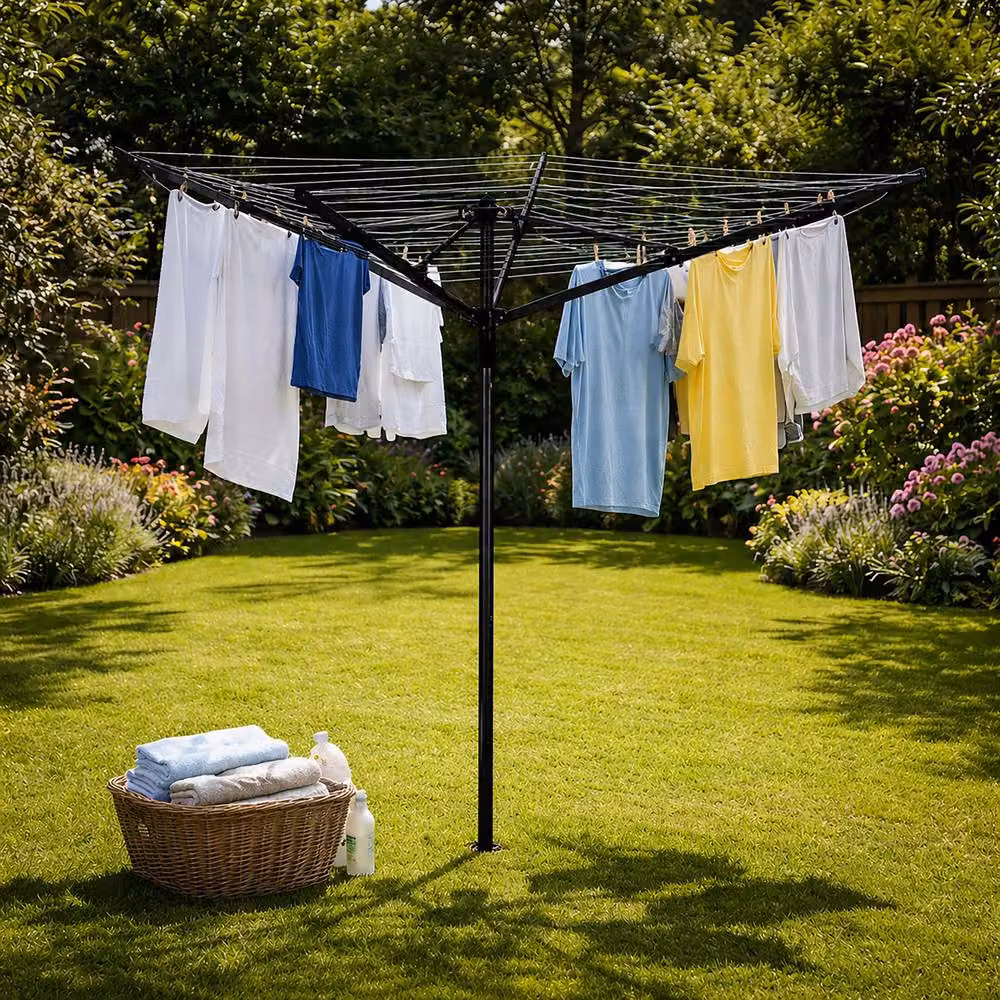 Marco Paul 50m Aluminium Rotary Washing Line with Ground Spike and Waterproof Cover in Grey – 2