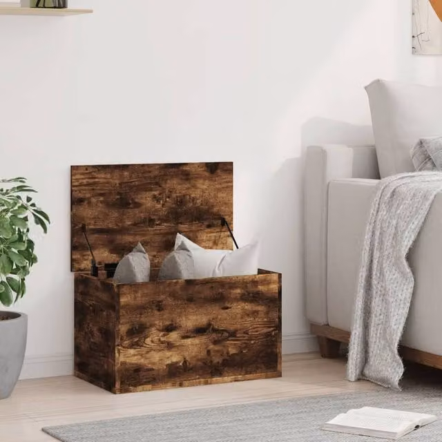 Berkfield Home Smoked Oak Storage Box in Brown, W/D/H: 60 x 35 x 35 cm