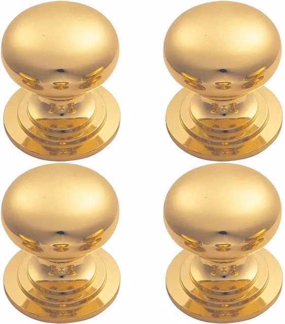 Loops Set of 4 Victorian Round Cupboard Door Knobs, Polished Brass, 42mm Diameter – 1