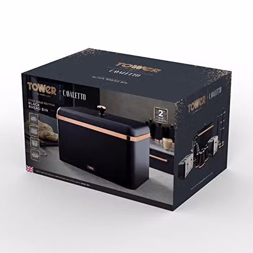 Tower Cavaletto Airtight Metal Bread Bin in Black and Gold, W/D/H: 23.0 x 24.0 x 33.0 cm – 7